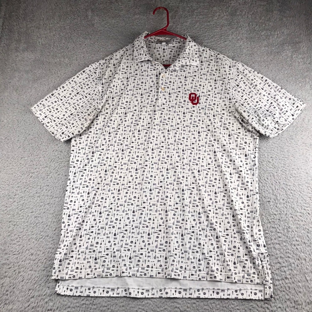 Peter Millar Polo Shirt Men M Oklahoma Sooners OU Tailgate Print Golf *Flaw